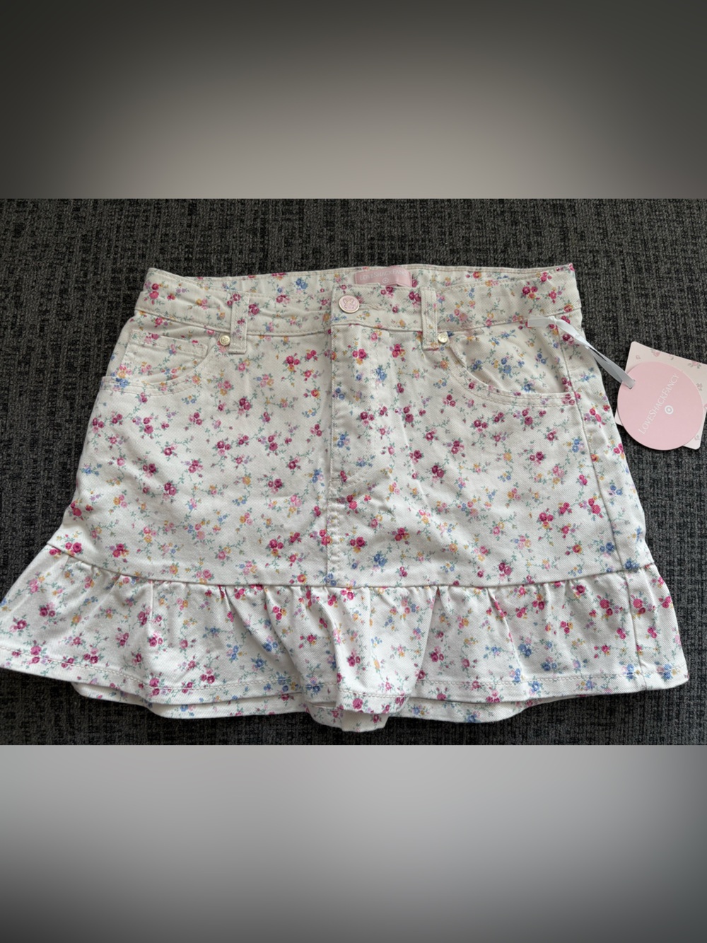 LoveShackFancy for Target Girls Cream Skirt Pink & Blue Floral Print Sz 16 NWT